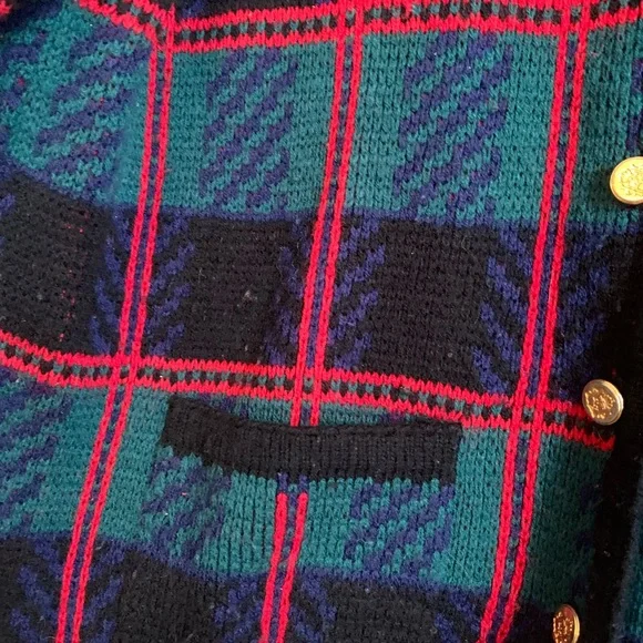 Vtg Tally Ho Tartan Cardigan Sweater Acrylic Plaid Button Academia Medium - Picture 2 of 7